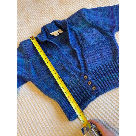 VTG Liz Claiborne Retro Blue Knit Wool Button Up Balloon Sleeve Cardigan Medium - Picture 5 of 13